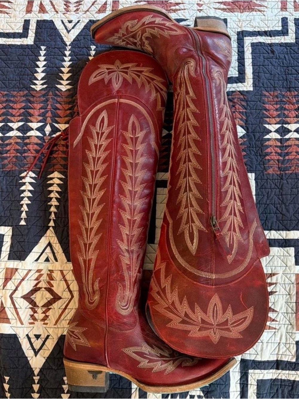 Embroidered Rust Over-the-Knee Women's Boots